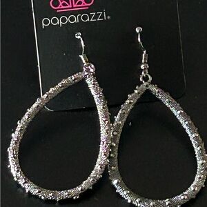 Paparazzi Glittering Silver and Black Teardrop Earrings
